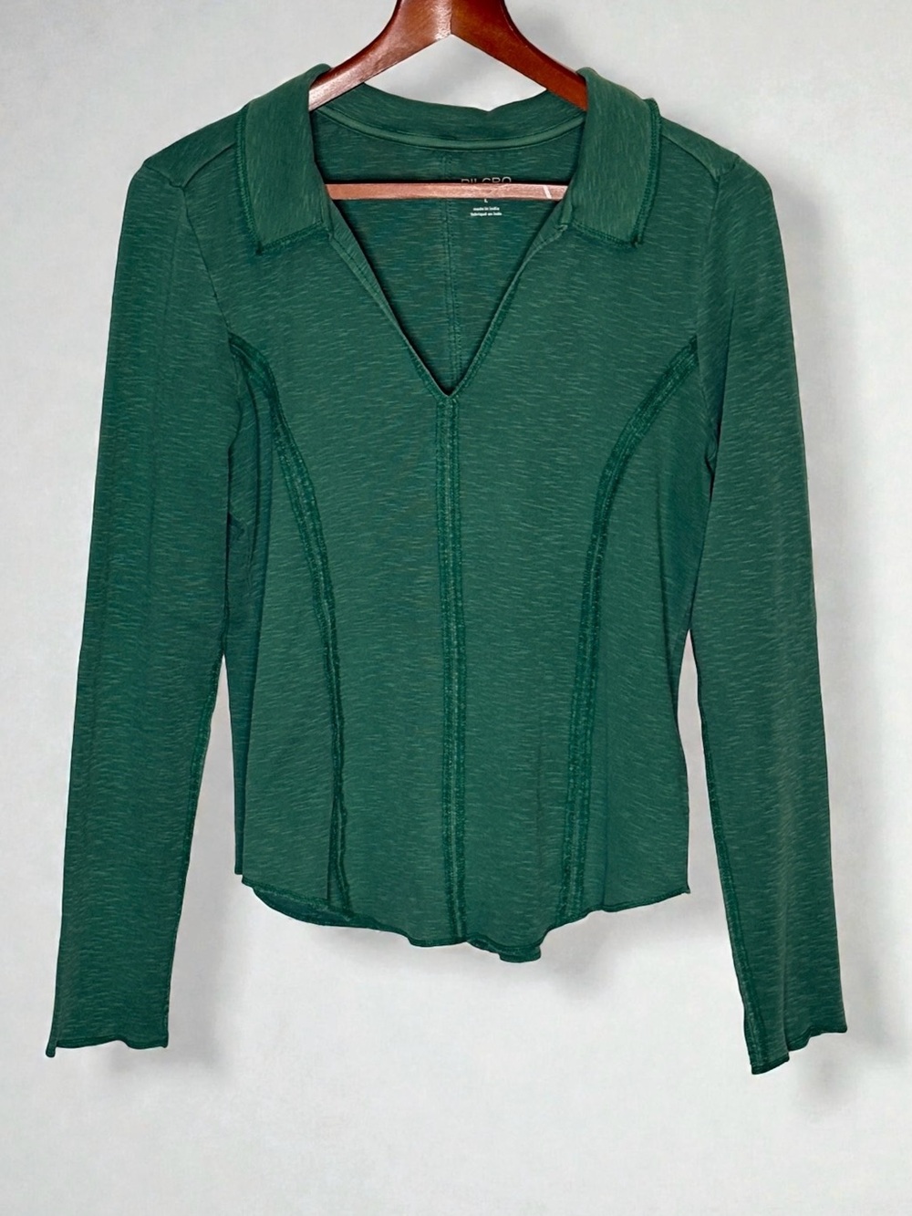 Anthropologie Pilcro Stitched Long Sleeve Top Green L V-Neck - Picture 4 of 11